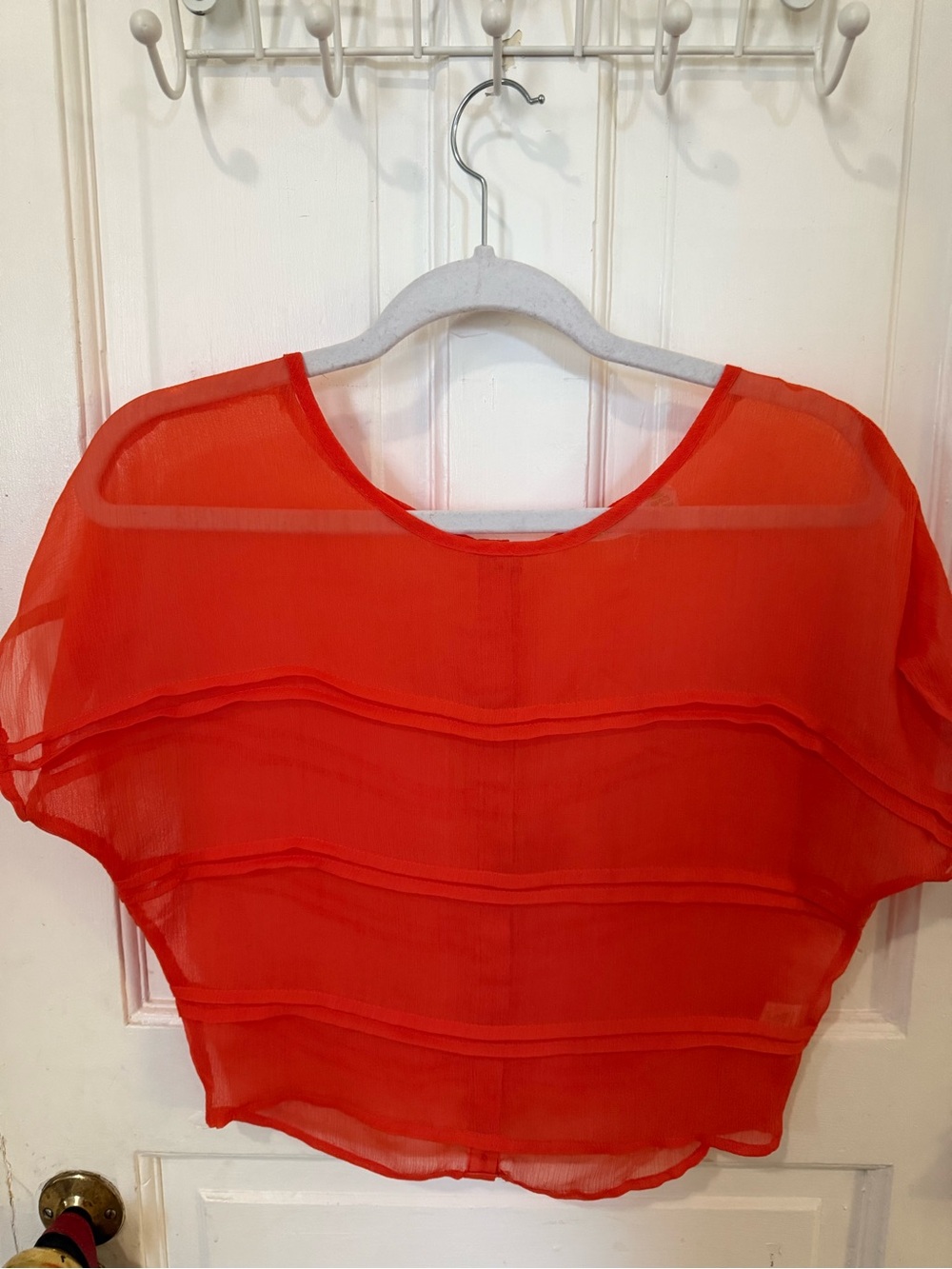 Selena Gomez Orange Sheer Layered Crop Top